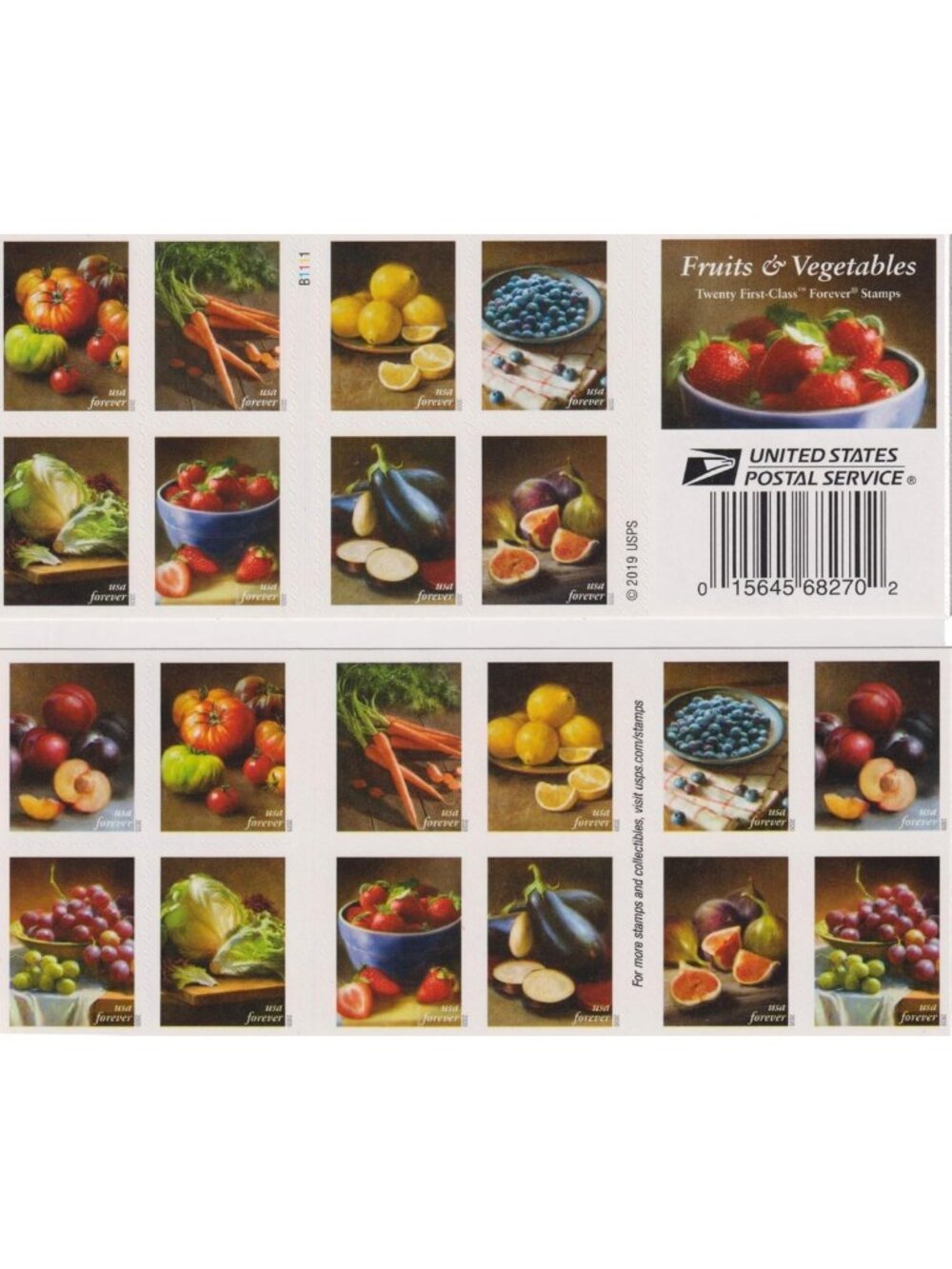 20 Fruit & Vegetable Postage Stamps - Colorful, Collectible, Unique Design